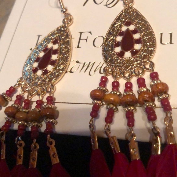 Boho Feather Long Earrings in Box Designer - Picture 3 of 6